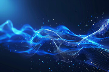 Fototapeta premium Abstract blue tech background with digital waves, network system with artificial neural connections and cyber quantum computing 