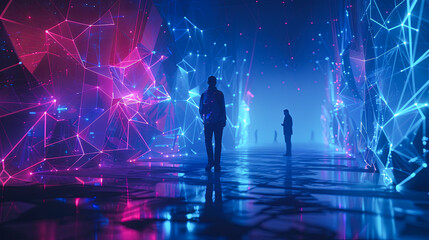 Silhouette of a man standing in front of a futuristic background. 3d rendering