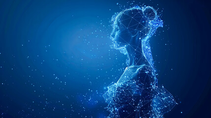 Abstract polygonal woman on a blue background. Vector illustration.