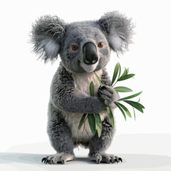 Cute koala sitting on a gray background, 3d render