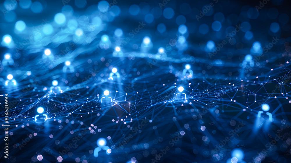 Poster network connection structure on blue background. big data visualization. 3d rendering