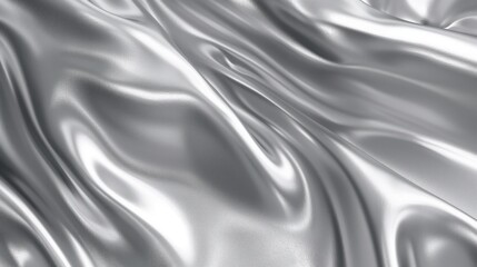 Grey metallic fluid-like surface with reflective highlights, giving a sleek and modern look.