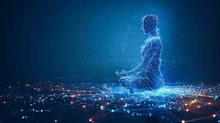 3d rendering of a silhouette of a woman meditating in lotus pose.