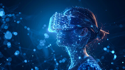 Virtual reality glasses on the head of a woman. 3d rendering