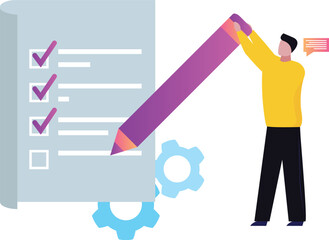 The boy is ticking off the list.