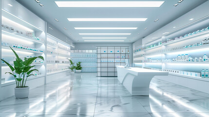 Interior of empty modern pharmacy, Pharmacy shop background.