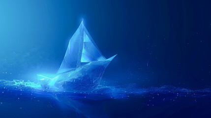 Fototapeta premium Abstract polygonal boat on blue background. Vector illustration. Eps 10