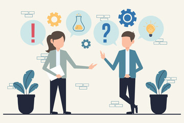 Illustration of a business man and a business woman discusses