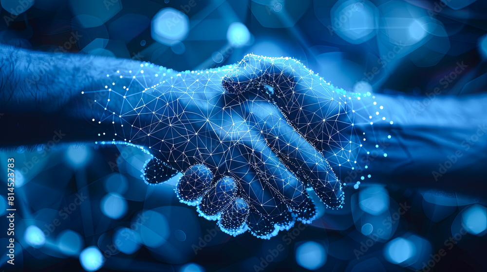 Poster close up of handshake between two people on abstract background 3d rendering