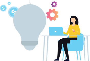 The girl is working on the idea setting.