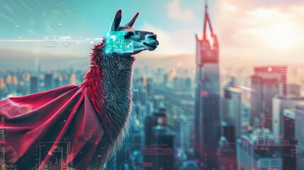 Obraz premium A closeup charismatic half body of a llama wearing a superhero cape
