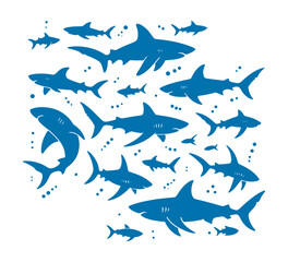 set silhouette of sharks