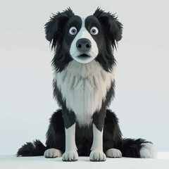 Funny black and white border collie dog. 3D rendering