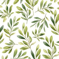 Fototapeta premium Abstract watercolor pattern with green leaves on white background 