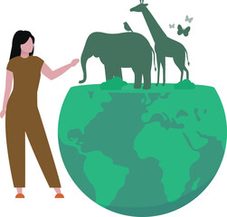 The girl is looking at the animals.