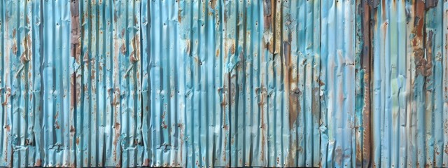 Weathered corrugated metal wall with rust, industrial grunge texture