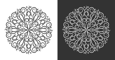 Flower mandala. Black and white ornament.