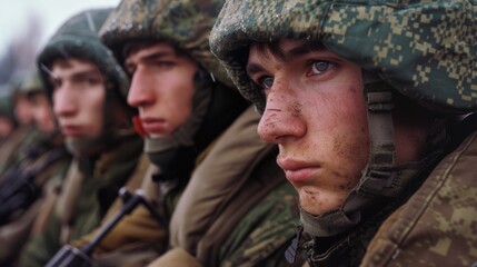 Fototapeta premium A group of young men wearing military uniforms. Suitable for military-themed designs