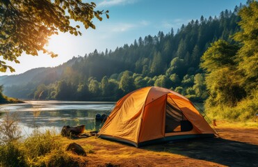 Tent Pitched Up Next to River