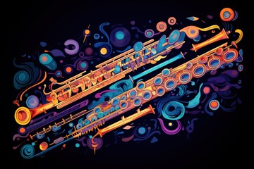 Illustration of a flute with colorful