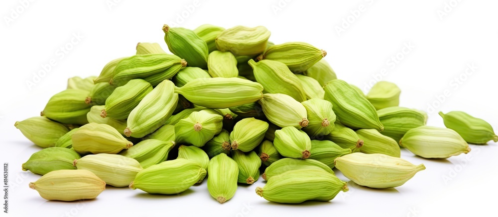 Leinwandbilder a close up shot displaying green cardamom pods isolated on a white background with copy space availa