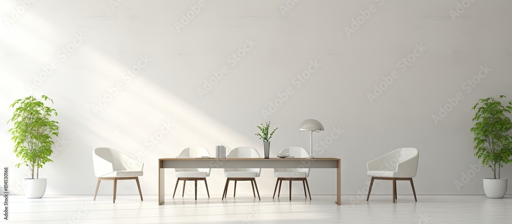 Poster A white interior design perfect for workspaces and offices creating an atmosphere of productivity and clarity Copy space image