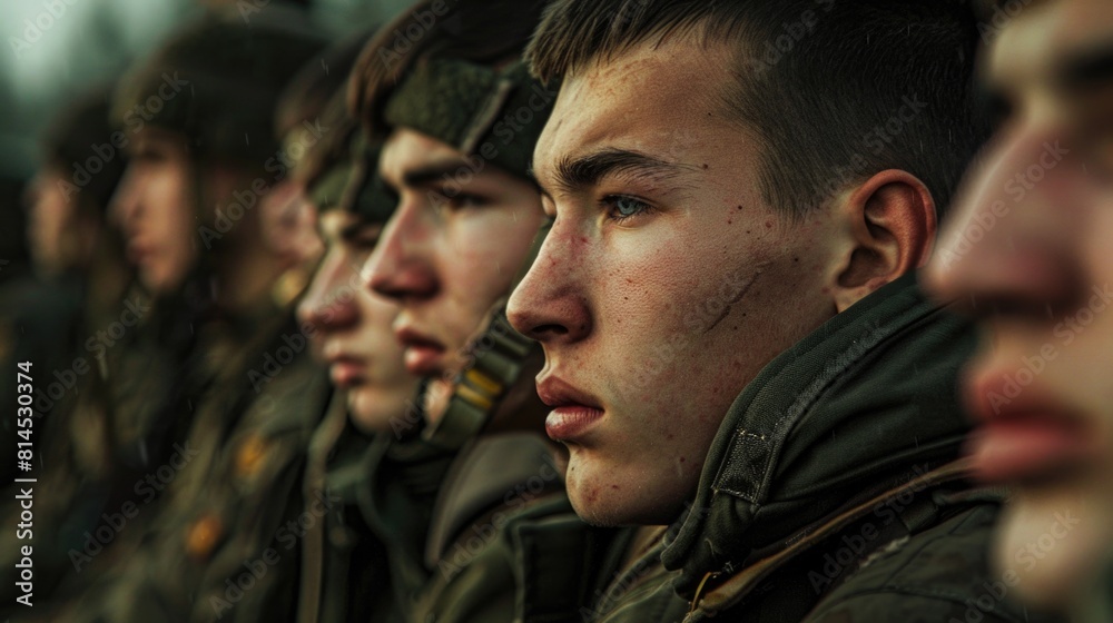 Poster A group of men in military uniforms standing together. Ideal for military and teamwork concepts