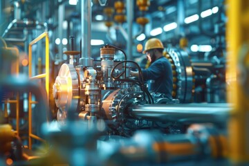Fototapeta premium A man in a hard hat working on a machine. Suitable for industrial concepts