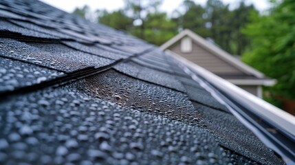 Close up of a roof with water droplets, perfect for weather or construction themes