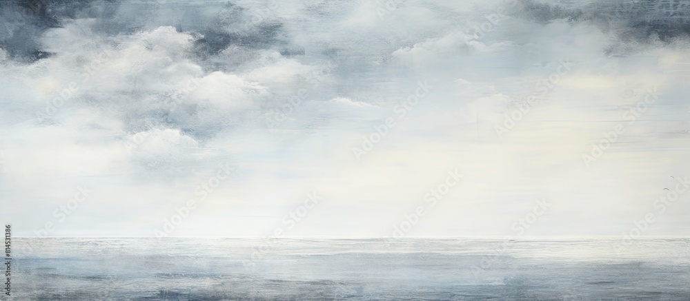 Poster An abstract landscape with a cloudy gray sky and ocean featuring a captivating mix of handmade textured art papers offering a captivating copy space image