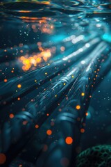 Fototapeta premium Submarine fiber optic cables connection side view Highlight underwater tech scifi tone Analogous Color Scheme