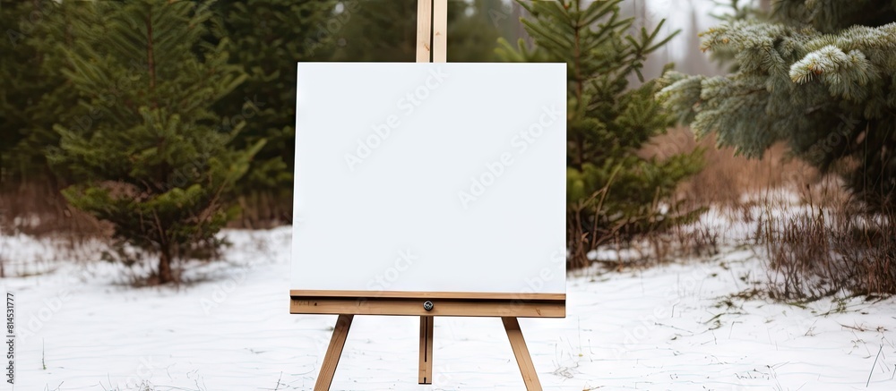 Poster Copy space image of a small easel adorned with empty card and pine branches providing ample room for adding text