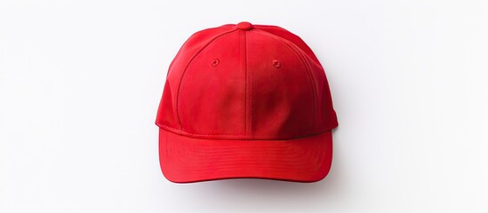 Top view of a red cap with a white background and plenty of copy space for images