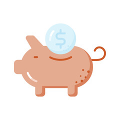 Piggy bank with dollar coin, trendy flat vector design of money savings