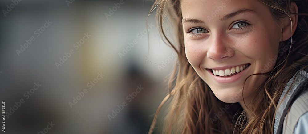 Poster a teenager with an expressive smile focused on her studies. with copy space image. place for adding 