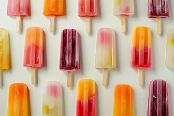 Image ice creams on light solid white surface, pastel colors