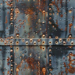 A weathered metal surface with visible rivets. Suitable for industrial, construction, or engineering concepts