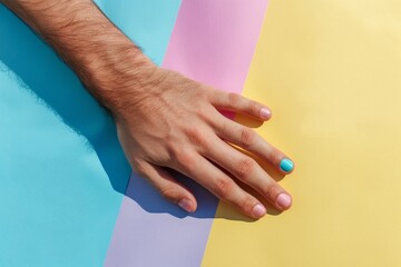 Fototapeta premium Male tanned hands with colors manicure