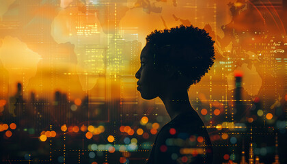Silhouetted african woman against vibrant industrial backdrop, representing africa's industrialization and economic potential for Africa Industrialization Day