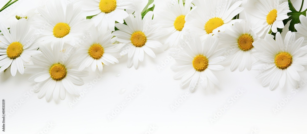 Poster White background copy space image with close up view of daisies allowing room for text