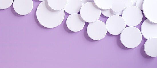 A lilac background with blank white badges providing ample space for adding images or text