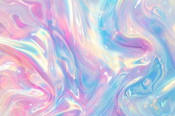 Obraz premium Soft pastel background with swirls of light pink, baby blue and yellow, iridescent holographic liquid effect, liquid marble texture