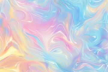Obraz premium Soft pastel background with swirls of light pink, baby blue and yellow, iridescent holographic liquid effect, liquid marble texture