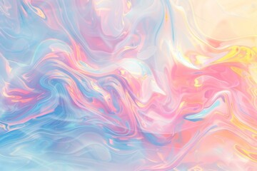 Obraz premium Soft pastel background with swirls of light pink, baby blue and yellow, iridescent holographic liquid effect, liquid marble texture