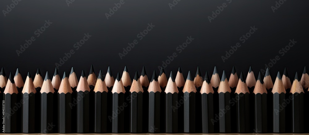 Poster A mock up of black pencils arranged in a framed composition with clear areas for displaying images or text. with copy space image. Place for adding text or design