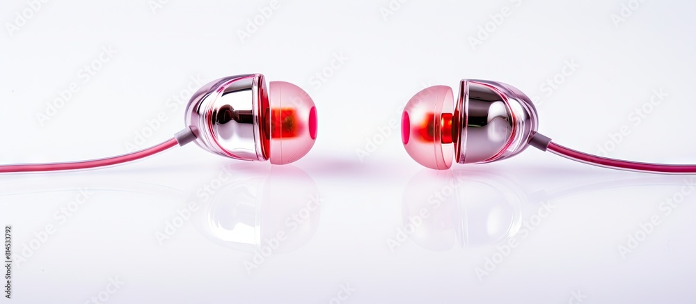 Poster a copy space image showing isolated earphones on a white background