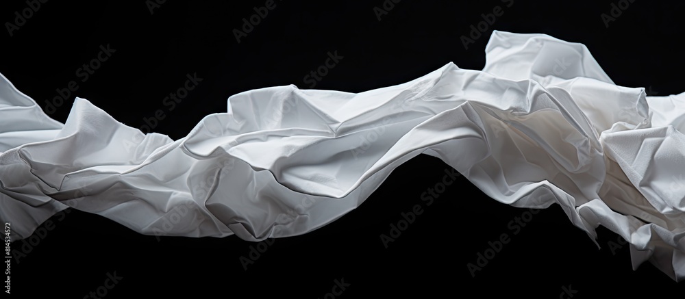Poster a crumpled paper strip isolated on a black background serves as a design element in the copy space i