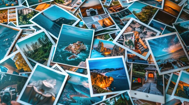 Pile of photos on table