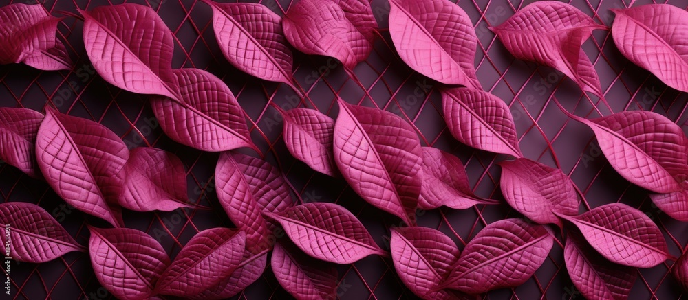 Aufkleber A background of pink grid pattern with leaves providing a copy space image