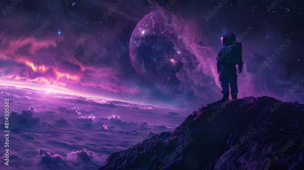 Wall mural digital technology blue and purple space astronaut poster background